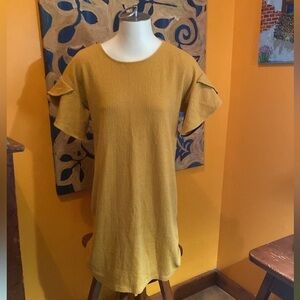 Amaryllis Mustard Colored Sheath Dress Flutter Sleeve Small